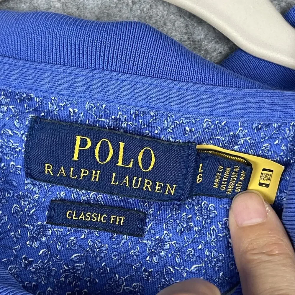 Polo Ralph Lauren Polo Shirt Mens Large Blue Floral Soft Cotton Pony Preppy AOP
